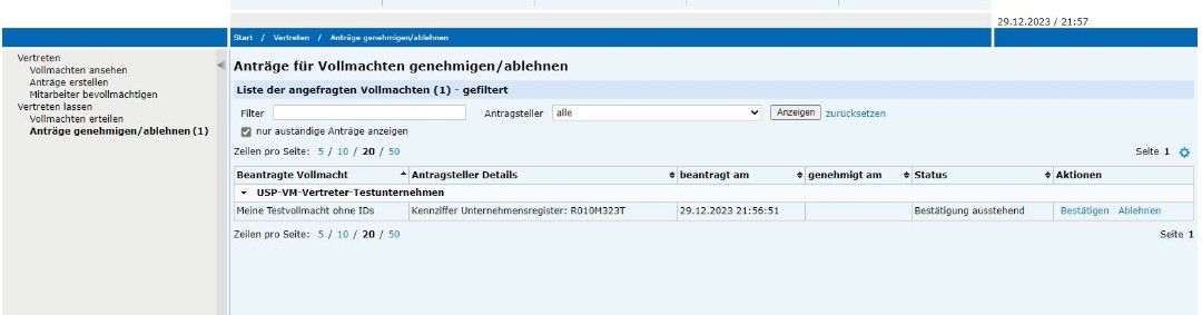 Screenshot der Genehmigungsoberfläche im Vertretungsmanagement