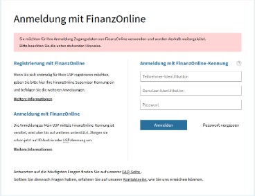 Bildschirmansicht der Anmeldung mittels FinanzOnline Zugangsdaten